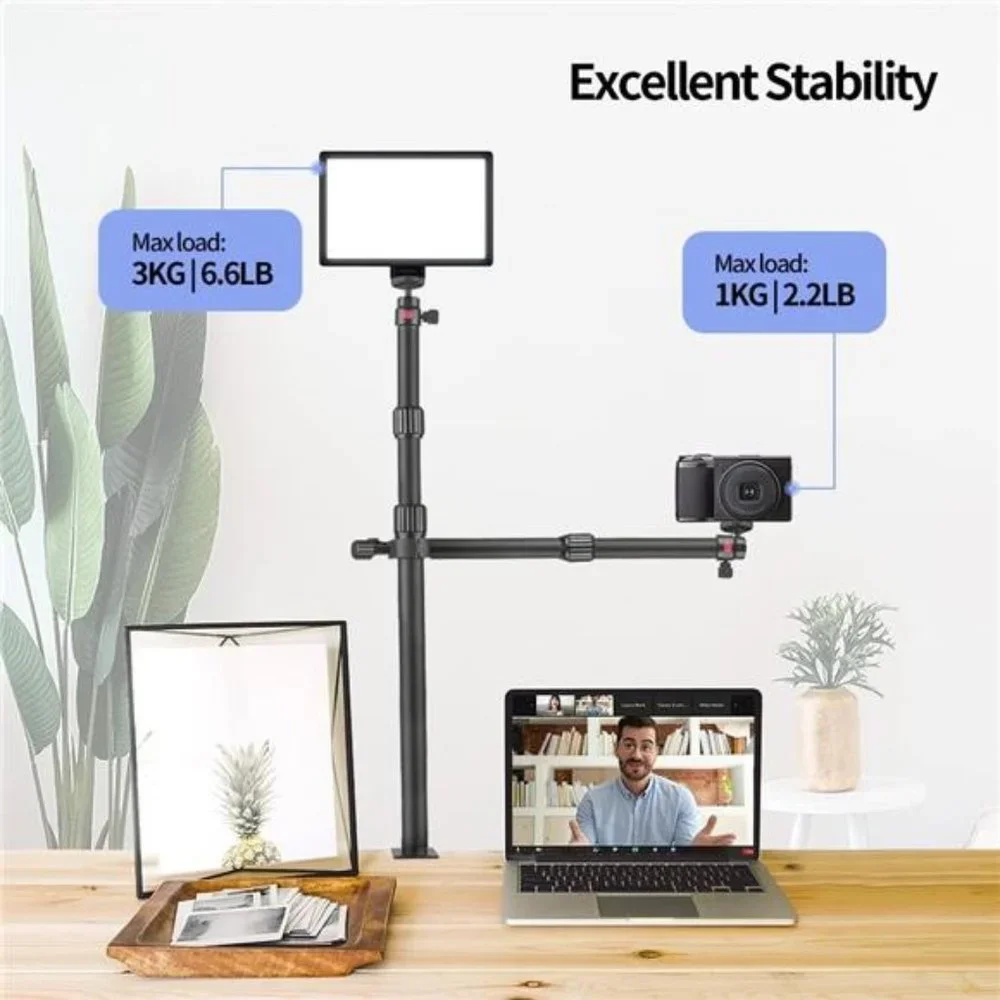 Camera Desk Mount with 2-Stage Telescopic Arm, Adjustable Overhead Light Stand